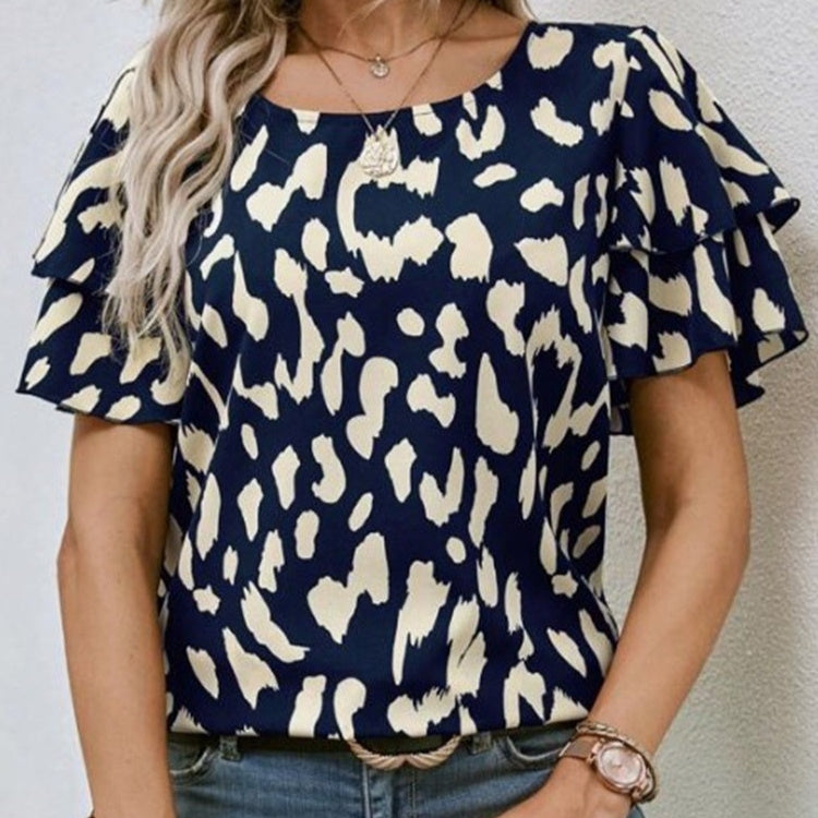 Pullover Round Neck Printed Loose Casual Short Sleeve - Chic Angle